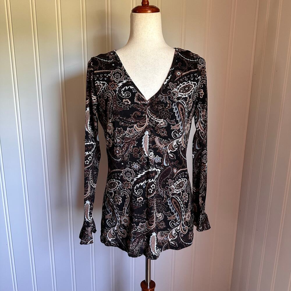 Vintage Y2K Mesh Paisley Bell Sleeve Top M